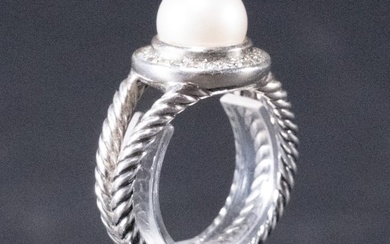 David Yurman Sterling Silver Pearl Diamond Albion Ring