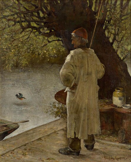 Davidson Knowles, RBA, British fl.1878-1909- The Fisherman's Friend; oil on canvas, signed 'Davidson Knowles' (lower right), 61 x 51 cm. Provenance: Anon. sale, Sotheby's Billingshurst, 19 May 1999, lot 788.; Private Collection, UK.