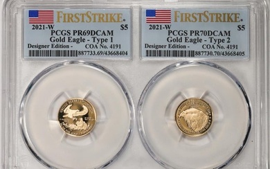 Designer Set of 2021-W Ty. 1/2 $5 Proof American Gold Eagle Coins PCGS PR69/70DCAM FS