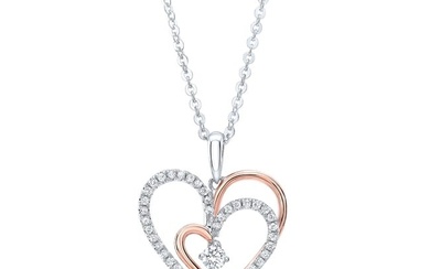 Diamond Double Heart Pendant With Pave And High Polish Detail In 14k Rose And White Gold