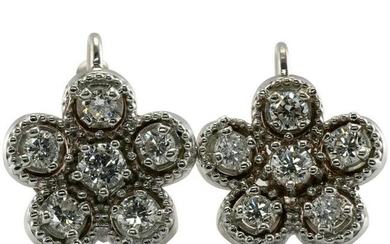 Diamond Earrings 14K White Gold Floral Russian USSR