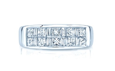 Diamond Invisible Princess & Baguette Ring In 18k White Gold