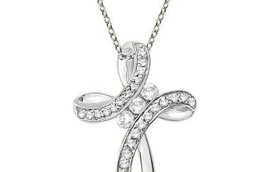 Diamond Swirl Cross Pendant Necklace 14k White Gold 0.25ctw
