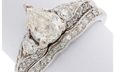 Diamond, White Gold Ring The ring features a pear-shaped...