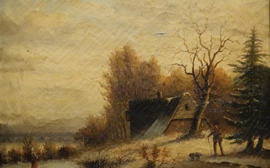 (-), Dutch School 19th century, winterlandscape with figures,...