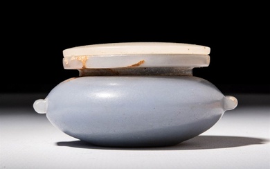 EGYPTIAN ANHYDRITE KOHL VESSEL WITH ALABASTER COVER