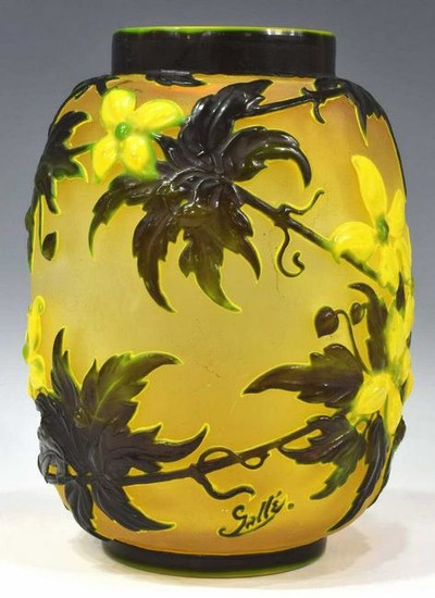 EMILE GALLE MOLD BLOWN GLASS CLEMATIS VASE