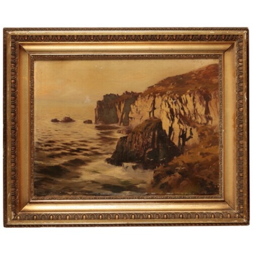 ENGLISH SCHOOL, 19th century Coastal landscape with cliffs a...