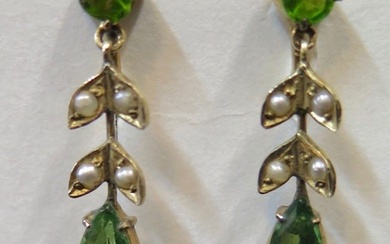 Early 20th Century 14K faux Peridot & Pearl Earrings