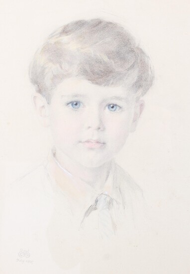 Early 20th Century School, pencil and pastel portrait, depicting a boy dressed in a shirt and tie