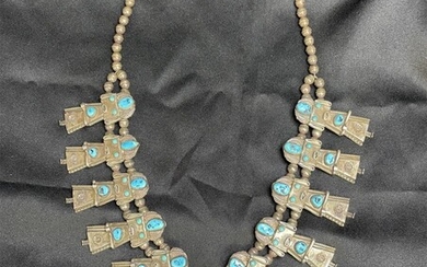 Early Vintage Navajo Sterling Silver Turquoise Necklace