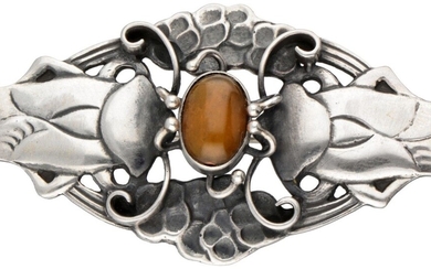 Early sterling silver no.19 brooch with amber by Danish designer Georg Jensen.
