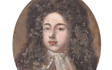 École anglaise du 17e siècle. Portrait en buste d'un gentilhomme perruqué en armure, huile sur...