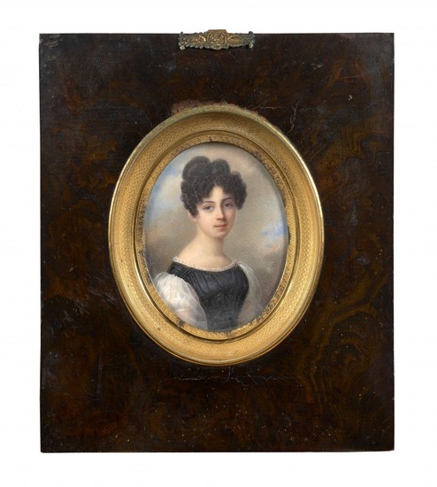 Ecole française du XIXe siècle Portrait de jeune femme brune au corselet noir