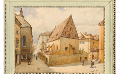 Edmund Krenn (1846-1902) – The Altneuschul Synagogue in Prague, 1892 – Watercolor on Paper