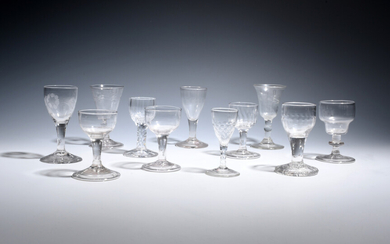Eleven small wine or liqueur glasses late 18th and 19th centuries