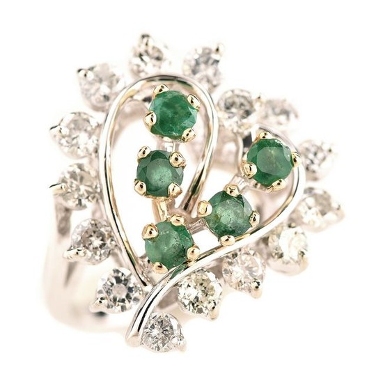 Emerald, Diamond, 14k Gold Heart Ring.