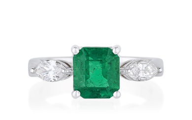 Emerald and Marquise Diamond Ring