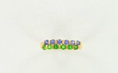 Emerald and Tanzanite Geometric Ring, 14K Gold