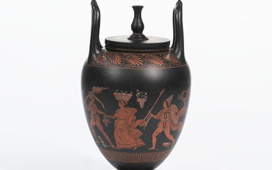 Encaustic Decorated Black Basalt Vase and Cover