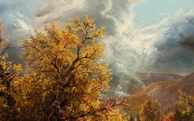 Erik Koeppel (Am. b. 1980), "Autumn Storm in Pinkham Notch" 2016, Oil on panel, framed