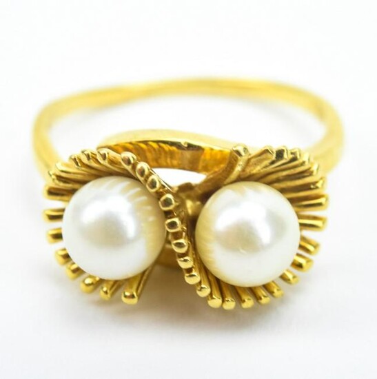 Estate 18kt Yellow Gold & Cultured Pearl Ring
