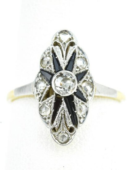 Estate Art Deco 14k Gold Diamond Onyx Ring