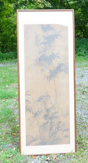 Estate Found Signed Asian Painting on Silk Bamboo in Landscape FR3SHMA