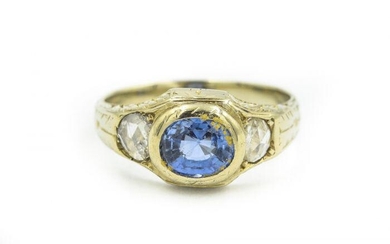 Estate White Gold Diamond and Sapphire Ring