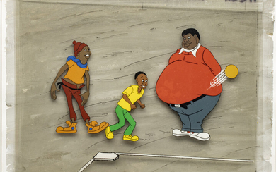"FAT ALBERT" PRODUCTION ANIMATION CELS WITH HAND PAINTED BACKGROUND, C. 1970S, H 9", W 12"
