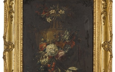 FOLLOWER OF GASPAR PIETER VERBRUGGEN | Still life of a garland of flowers around a sculpted urn