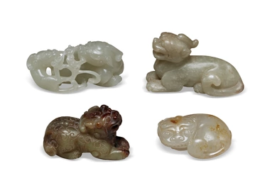 FOUR JADE CARVINGS OF MYTHICAL BEASTS CHINA, LATE QING DYNASTY