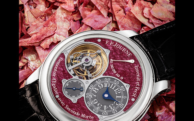 F.P. JOURNE. AN EXTREMELY RARE PLATINUM LIMITED EDITION TOURBILLON WRISTWATCH WITH CONSTANT FORCE, DEAD BEAT SECONDS, POWER RESERVE AND RUBY DIAL TOURBILLON SOUVERAIN MODEL, CIRCA 2019