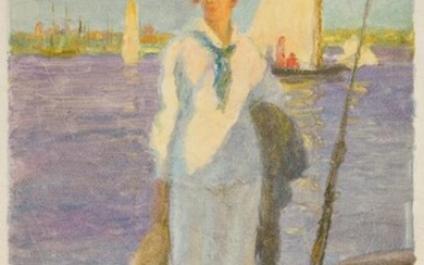 FRANCIS LUIS MORA Woman on a Sailboat at the Water's