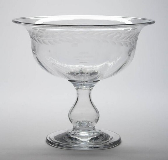 FREE-BLOWN AND ENGRAVED GLASS OPEN COMPOTE