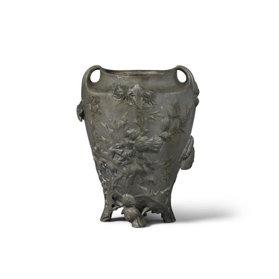 FRENCH ART NOUVEAU Sculptural Vasecirca 1900pewter, stamped 'R 846' and with Siot foundry mark o...