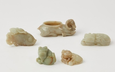 Five Chinese jade & hardstone carvings of animals