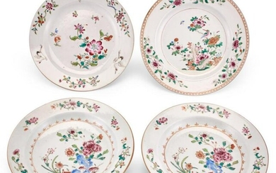 Four Chinese Export Enameled Porcelain Plates