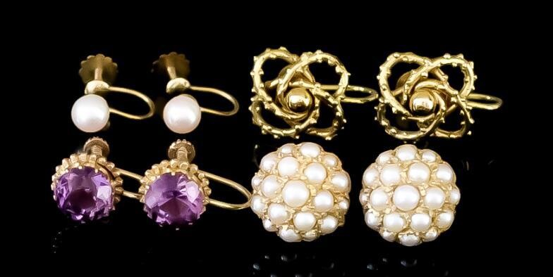 Four Pairs of Gem and Pearl Set Earrings, Modern,...