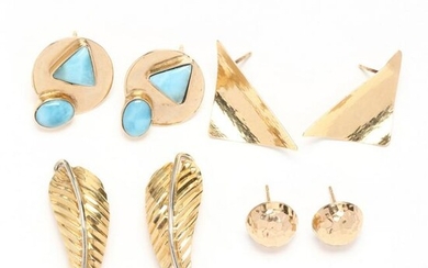 Four Pairs of Gold Earrings