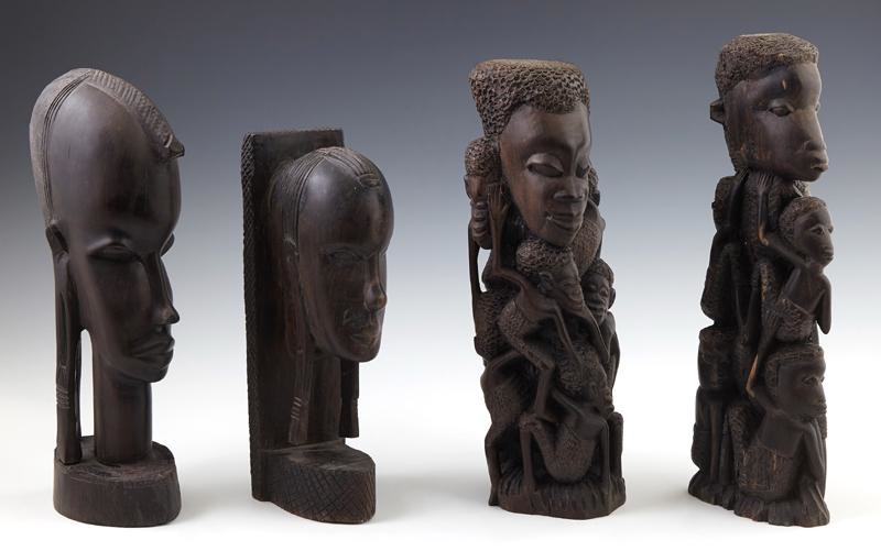 Four Small African Wood Carvings, 20th c., two of