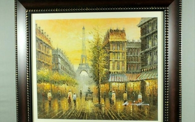 Framed Paris Scene Watercolor Signed