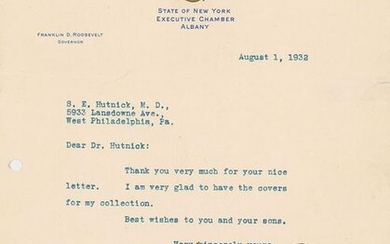 Franklin and Eleanor Roosevelt Signed TLS and Stamps