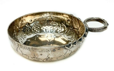 French 950 Silver Tastevin, 19th Century, Grapes &