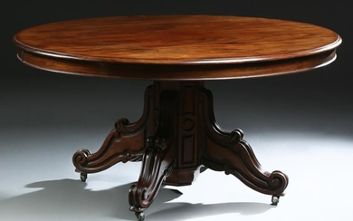 French Carved Mahogany Dining Table, c. 1870, the