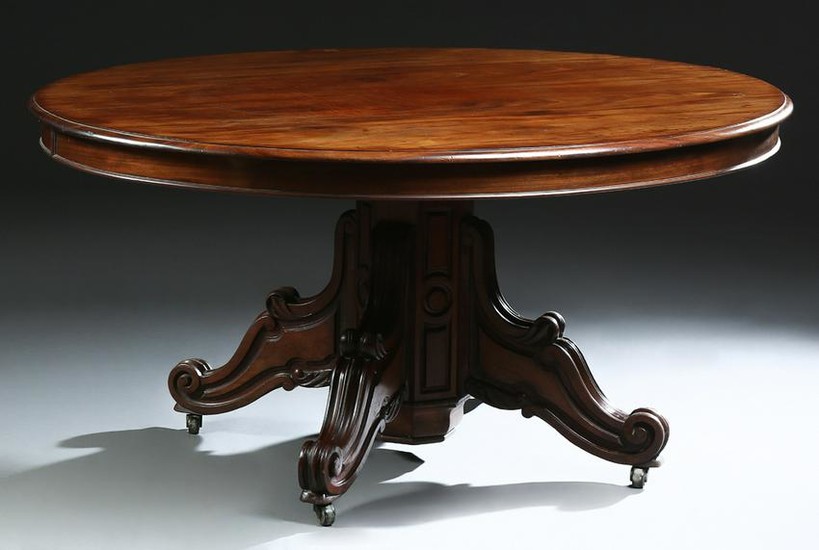 French Carved Mahogany Dining Table, c. 1870, the