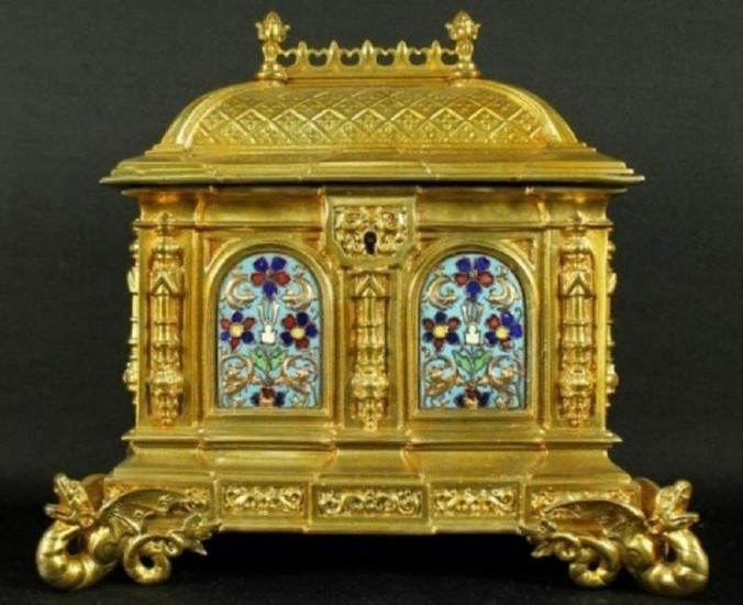 French Champleve Enamel And Bronze Box