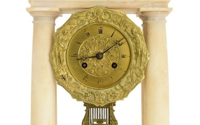 French Empire Style Alabaster Portico Clock