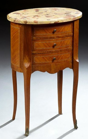 French Louis XV Style Inlaid Mahogany Marble Top