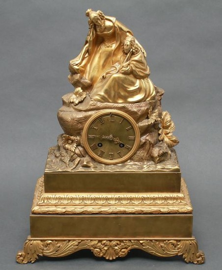 French Ormolu Gilt Bronze Figurative Mantel Clock